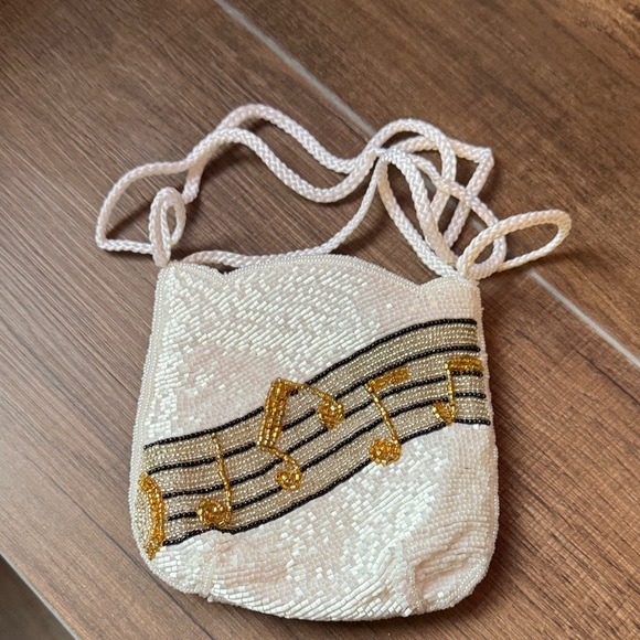 Source Unknown Handbags - Cream and Gold Beaded Music Note Mini Bag
